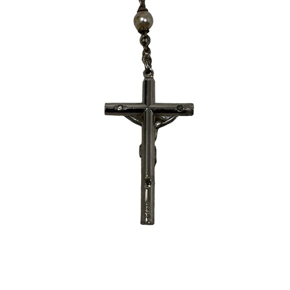 Vintage Rosary Faux Pearl Silver Tone Five Decade Made‎ in Italy - Picture 8 of 10